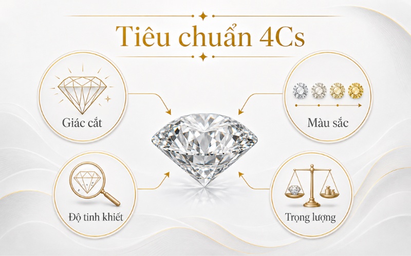 Tiêu chuẩn 4Cs của viên kim cương 5 ly