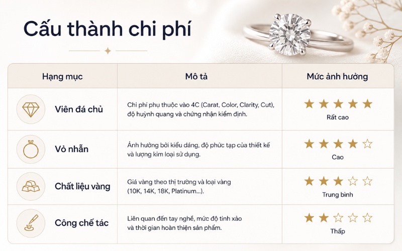 Tổng chi phí làm nhẫn cầu hôn kim cương 7 ly