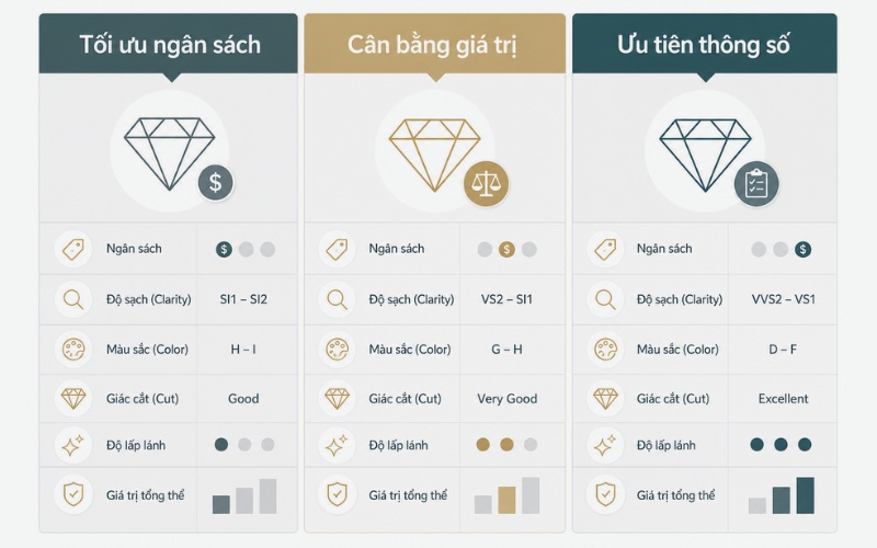 3 nhóm cấu hình kim cương theo ngân sách