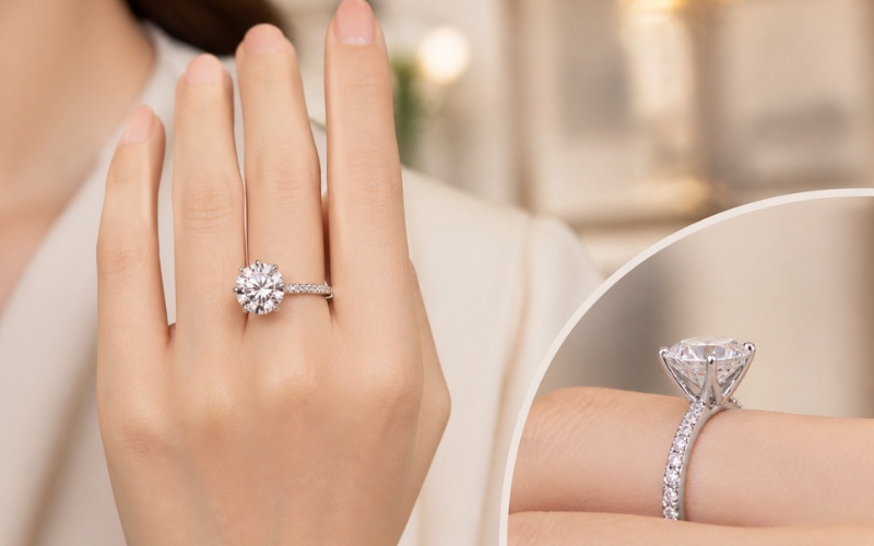 Nhẫn cầu hôn kim cương 8 ly nổi bật khi đeo