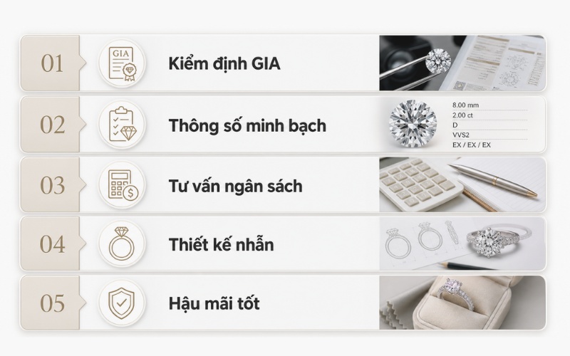 Checklist 5 tiêu chí chọn nơi mua kim cương 8 ly