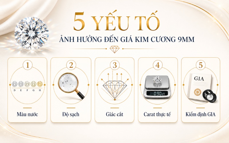 Các yếu tố ảnh hưởng đến giá kim cương 9 ly