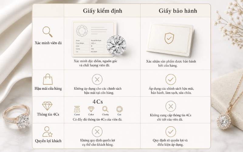 So sánh giấy kiểm định độc lập và giấy bảo hành cửa hàng