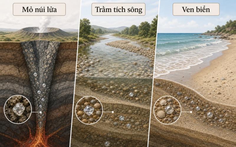 Các vị trí tìm thấy kim cương trong tự nhiên