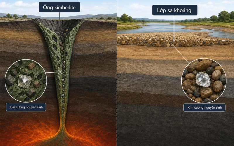 Ống kimberlite nơi tìm thấy kim cương nguyên sinh