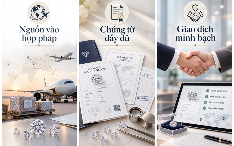 Kim cương nhập khẩu chính ngạch được đưa vào Việt Nam thông qua quy trình nhập khẩu hợp pháp