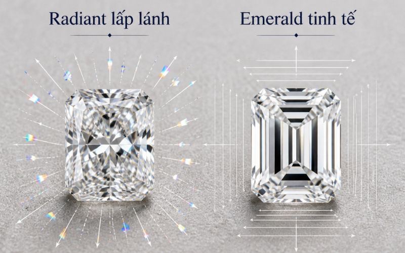 Radiant lấp lánh hơn Emerald dưới điều kiện ánh sáng thường