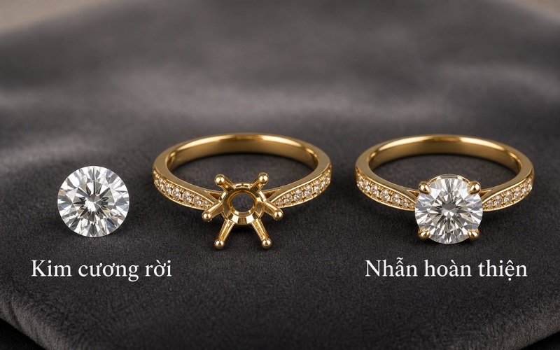 Kim cương rời là viên đá đã được chế tác, cắt mài hoàn thiện và sẵn sàng để lên vỏ nhẫn