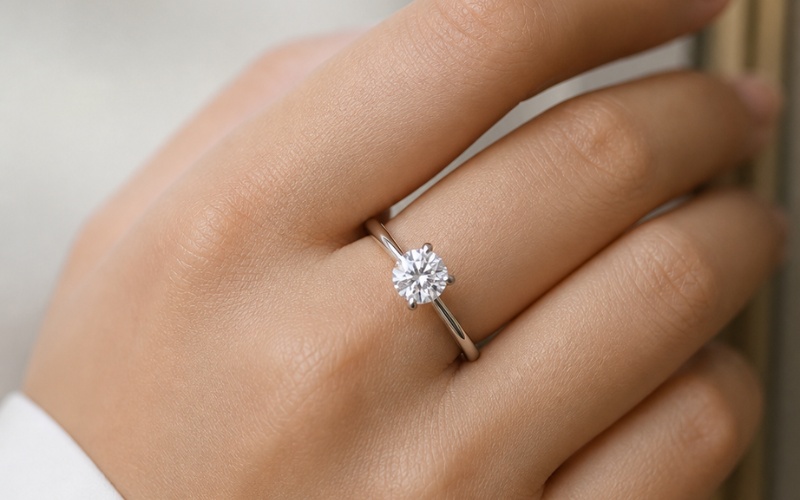 Nhẫn kim cương kiểu solitaire đính viên kim cương lấp lánh