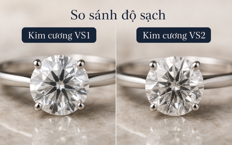 So sánh độ sạch của kim cương VS1 và VS2