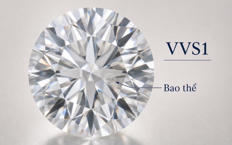 Viên kim cương VVS1 có bao thể cực nhỏ khó thấy dưới kính lúp 10x