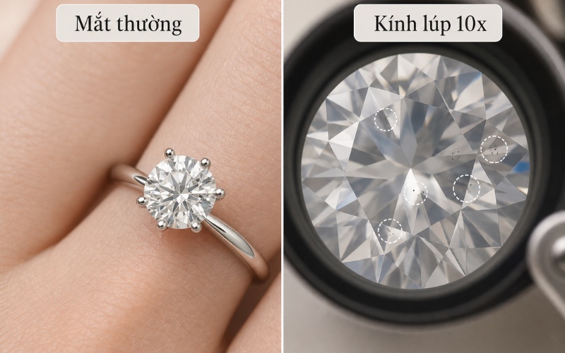 Kim cương VVS1 mắt thường không thấy tạp chất