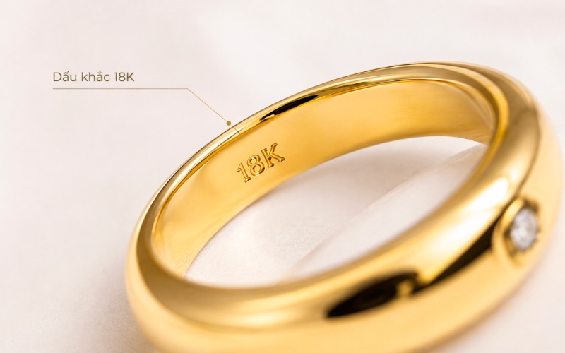 Mặt trong thân nhẫn có khắc ký hiệu 18K