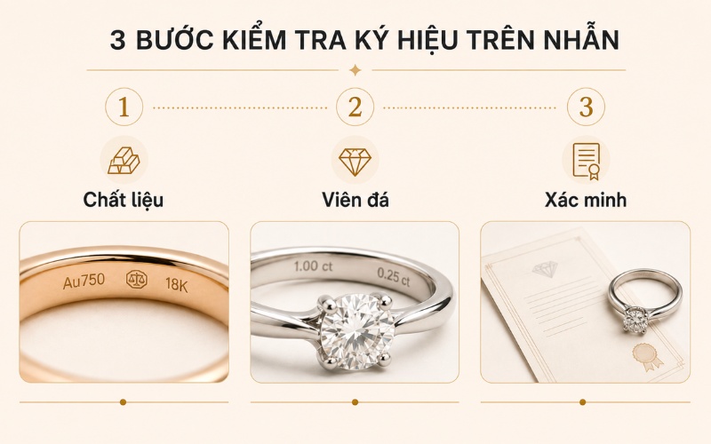 Quy trình 3 bước kiểm tra ký hiệu kim cương thật trên nhẫn