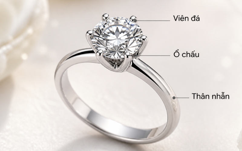 Nhẫn kim cương thường bao gồm 3 thành phần chính