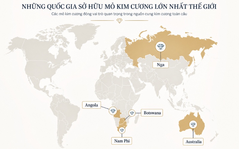 Mỏ kim cương lớn nhất thế giới và các quốc gia khai thác nổi bật