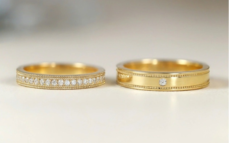 Cặp nhẫn cưới vàng 14K thiết kế hiện đại và thanh lịch