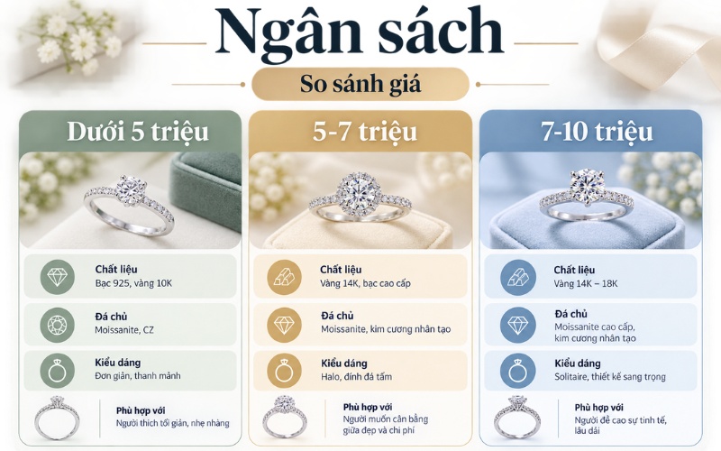 Các phân khúc ngân sách cho nhẫn cầu hôn