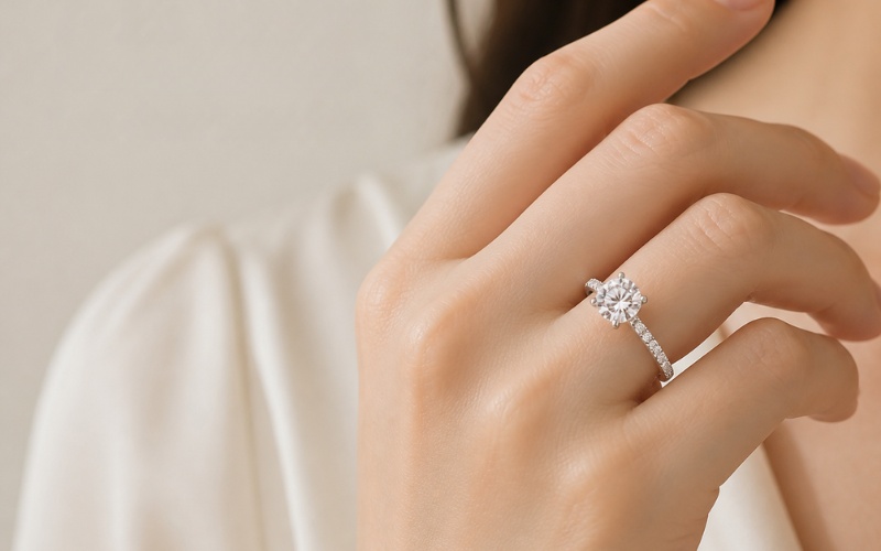 Nhẫn cầu hôn đính một viên trung tâm nổi bật