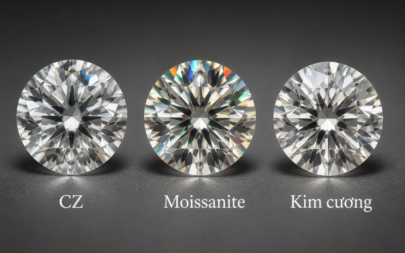 So sánh đá CZ, Moissanite và kim cương tự nhiên