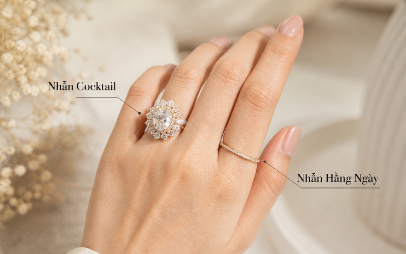 Một trong những đặc trưng nổi bật nhất của nhẫn cocktail là kích thước mặt nhẫn lớn vượt trội