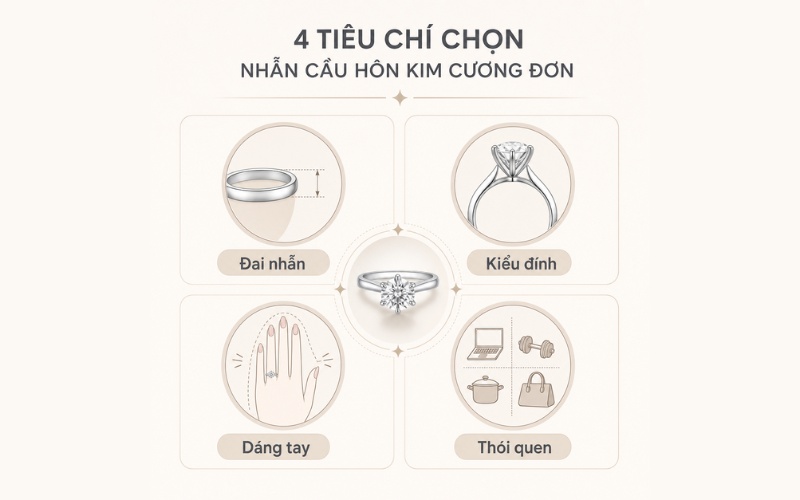 Các tiêu chí chọn nhẫn cưới tròn đính 1 viên đá