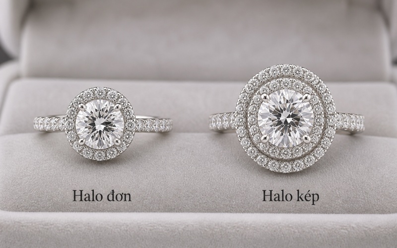 So sánh nhẫn halo đơn và halo kép