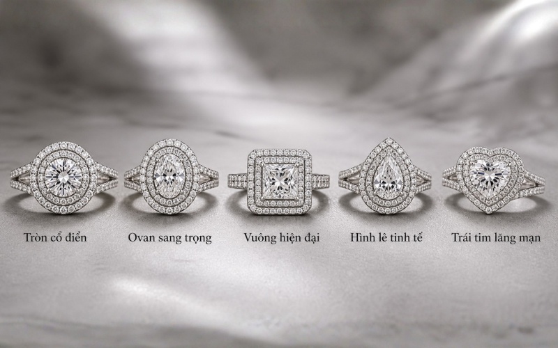 Các giác cắt phổ biến trên nhẫn Double Halo