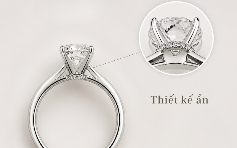 Nhẫn hidden halo là thiết kế sở hữu vòng đá tấm nhỏ được đính giấu khéo léo