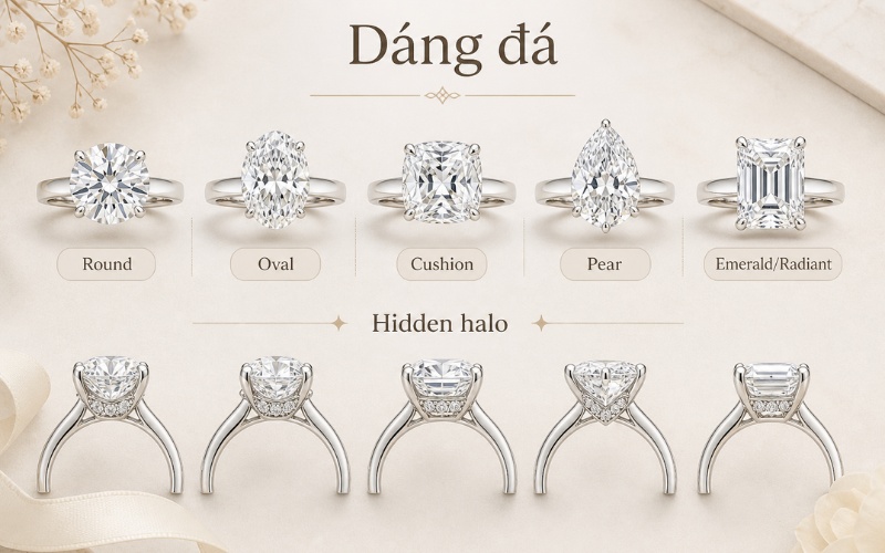 Mỗi giác cắt đá quý khi kết hợp cùng dải hidden halo đều mang đến một diện mạo