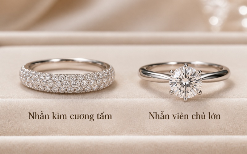 So sánh nhẫn kim cương tấm và nhẫn viên chủ lớn
