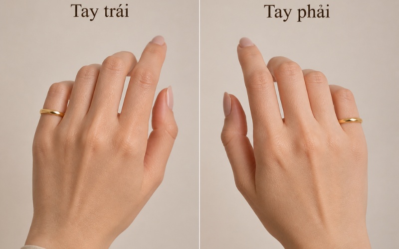 Đeo nhẫn Pinky ở tay trái và tay phải nữ