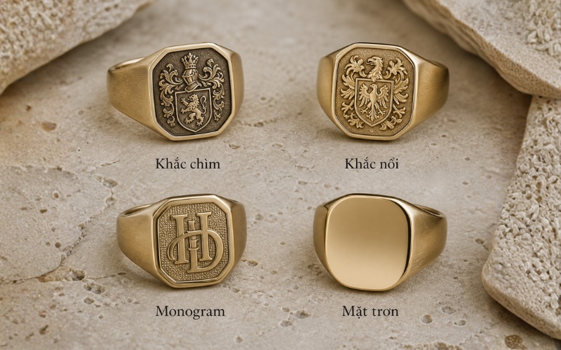 Các kiểu khắc bề mặt trên nhẫn signet