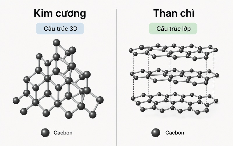 So sánh cấu trúc tinh thể kim cương và than chì