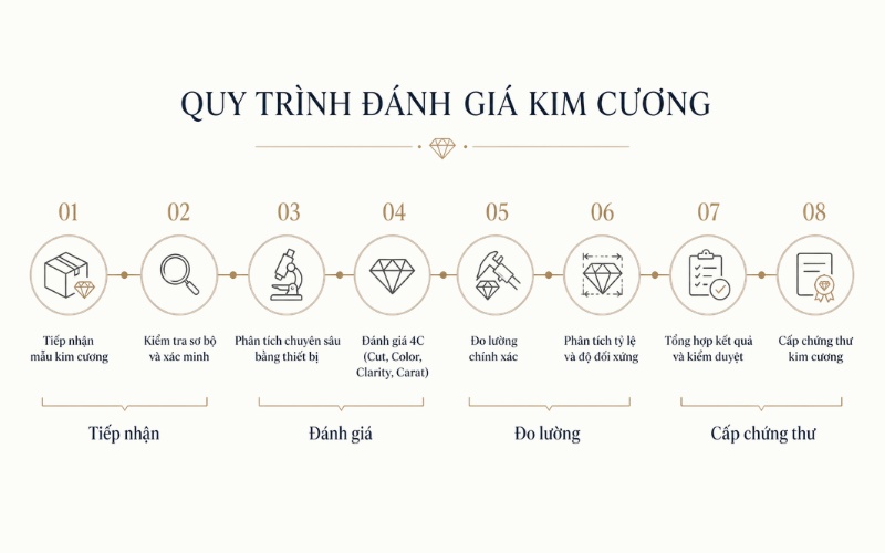 Quy trình 8 bước kiểm định viên kim cương