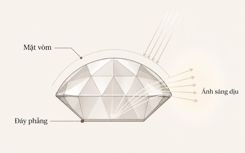 Rose cut có mặt trên hình vòm và đáy phẳng
