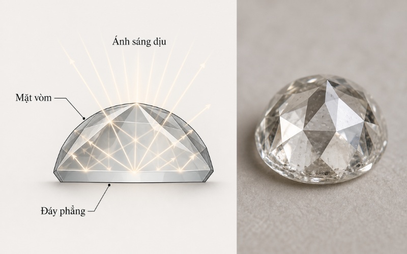 Đặc điểm nhận diện Rose cut mặt vòm và đáy phẳng