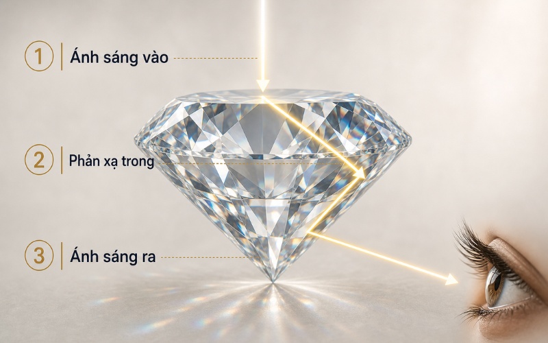 Cơ chế phản chiếu ánh sáng của kim cương
