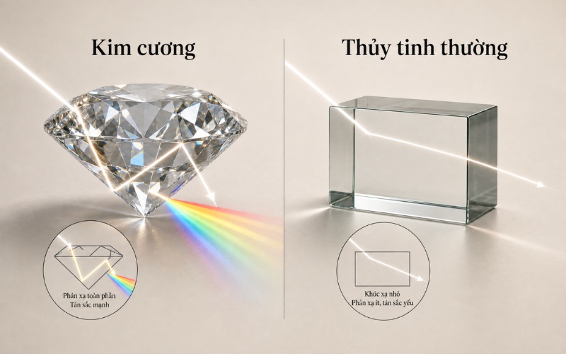 Chỉ số chiết suất và phản xạ toàn phần của kim cương