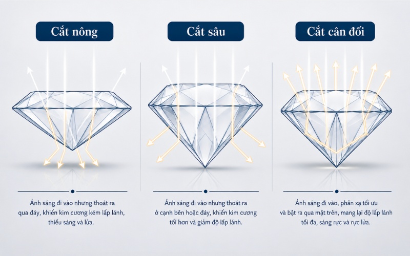 Giác cắt quyết định nhiều đến độ lấp lánh của kim cương