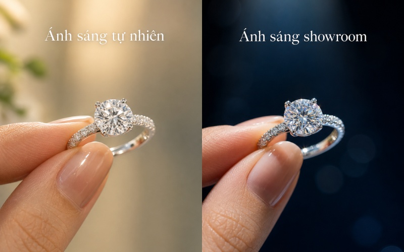Quan sát kim cương thực tế khi chọn nhẫn đính hôn