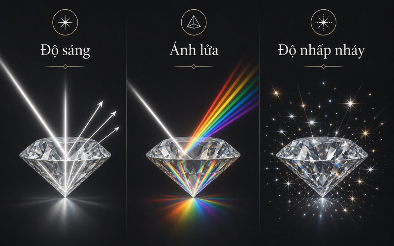 Ba yếu tố ảnh hưởng đến độ lấp lánh của viên kim cương