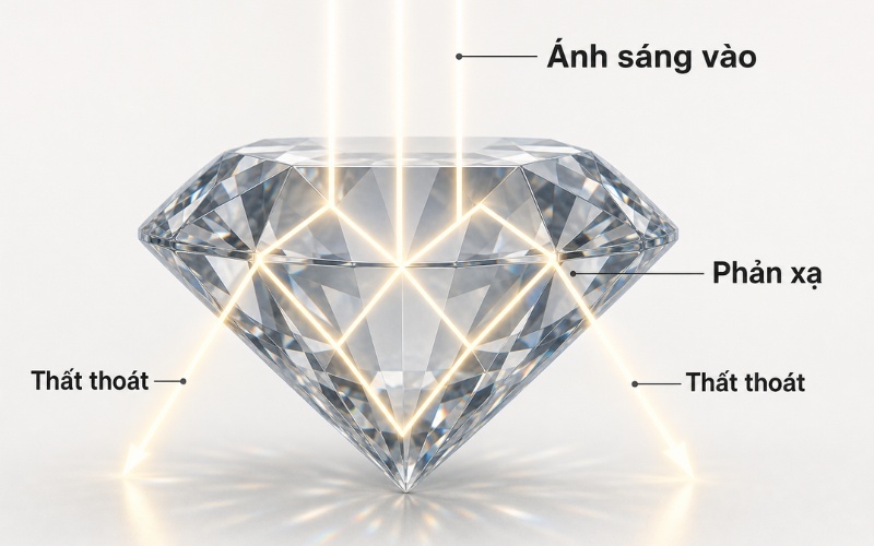 Ánh sáng bị thất thoát ra ngoài khi giác cắt chưa tối ưu