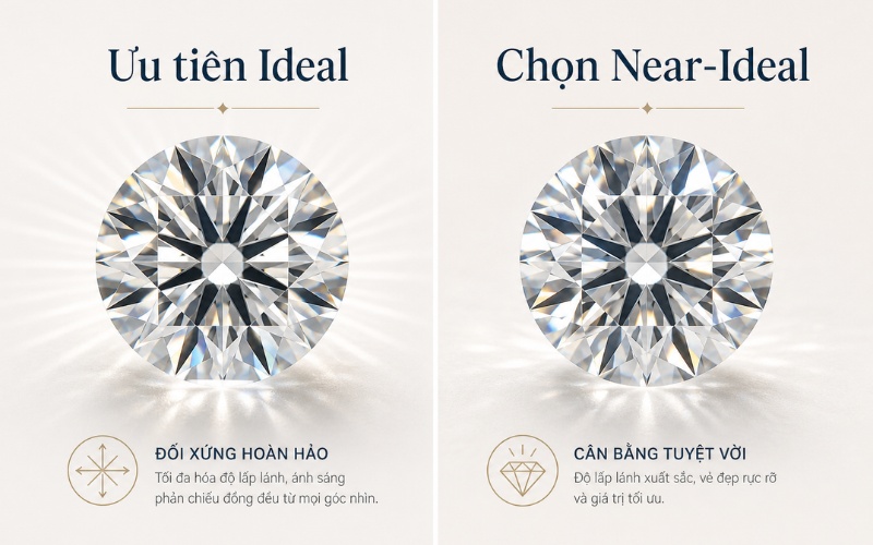 Ideal cut và near ideal cut của viên kim cương