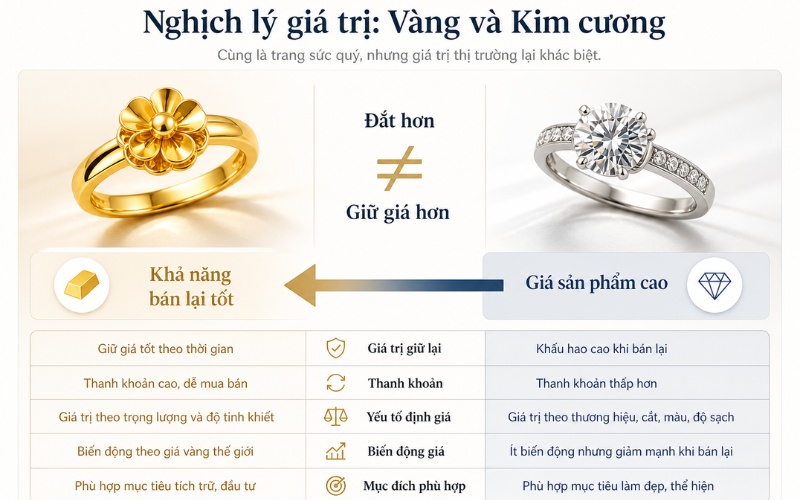 Tính thanh khoản và khả năng bán lại của vàng và kim cương
