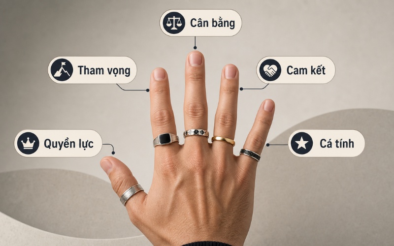 Vị trí đeo nhẫn ở nam giới thường truyền tải những thông điệp ngầm trong giao tiếp