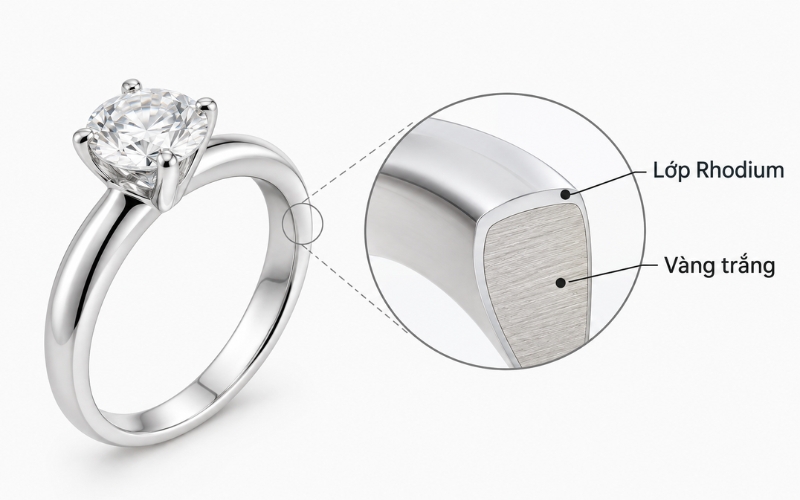 Cấu tạo hợp kim vàng trắng và lớp xi Rhodium