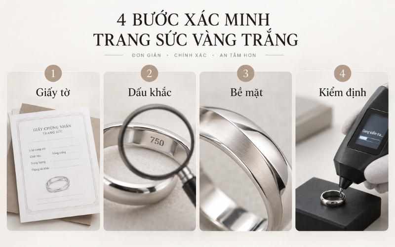 Quy trình 4 bước nhận biết vàng trắng thật giả an toàn
