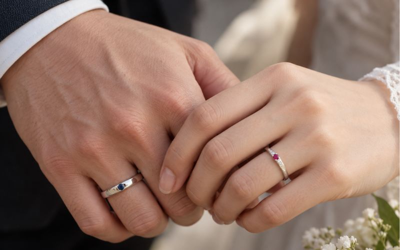 Nhẫn cưới đá màu sử dụng sapphire, ruby hoặc viên đá nhỏ để tạo dấu ấn riêng