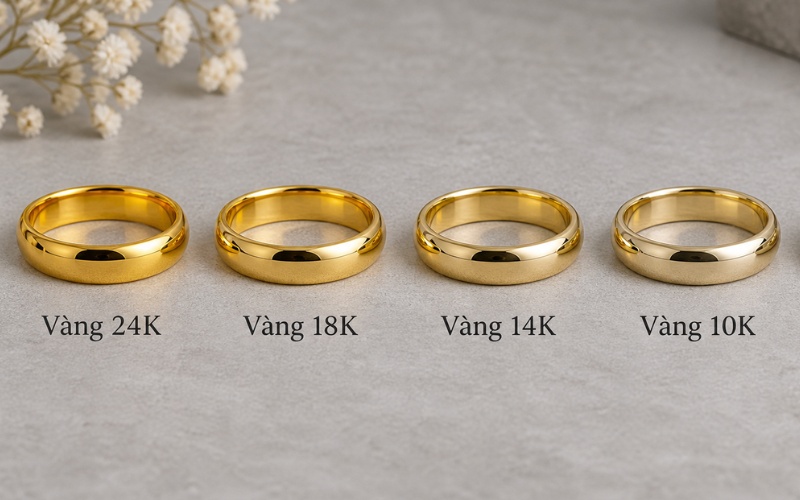 Màu thực tế của các chất liệu vàng có thể thay đổi theo hợp kim
